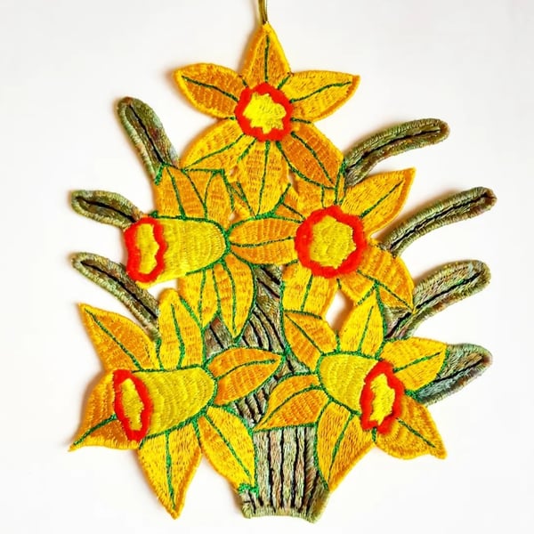 Daffodil Embroidered Hanging Decoration 