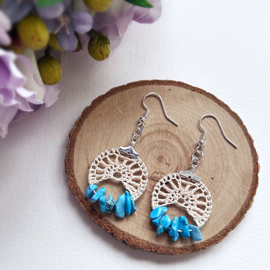 Micro Crochet Gemstone Hoop Earrings