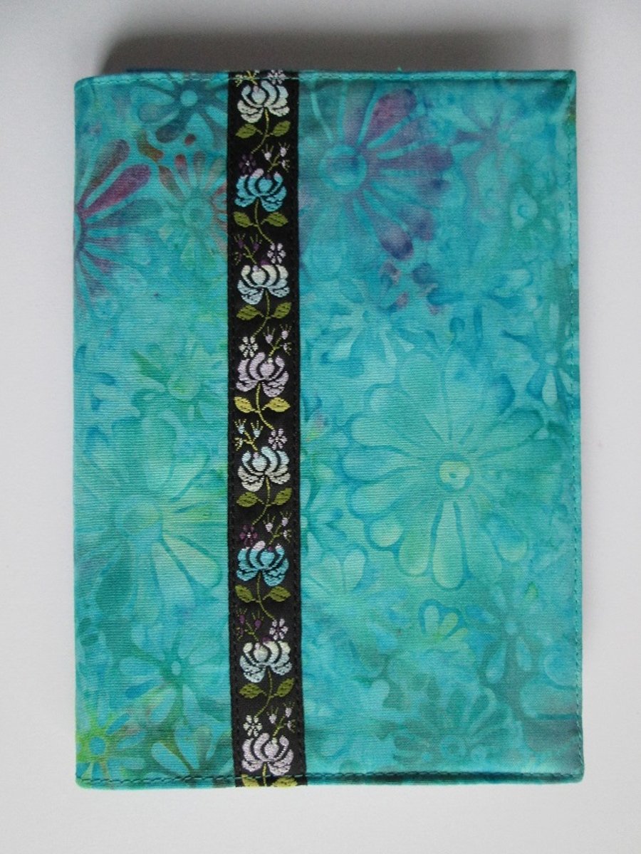 A6 Turquoise Floral Batik Reusable Notebook Cover
