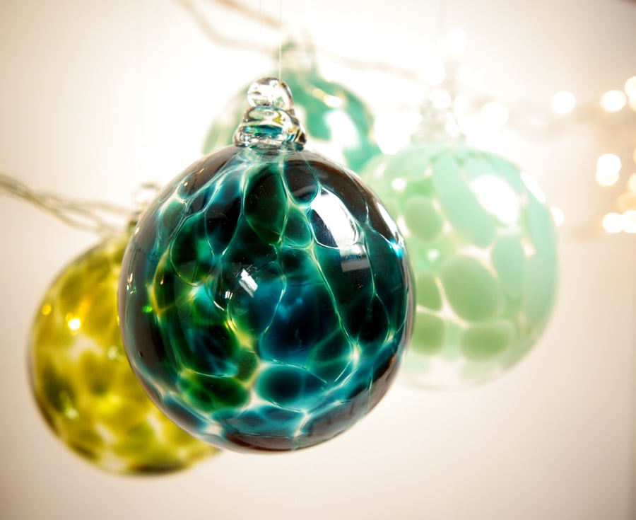 Forest Green Handmade Blown Glass Christmas Bauble