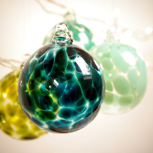 Forest Green Handmade Blown Glass Christmas Bauble