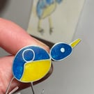 Blue tit brooch handmade for a Childs drawing