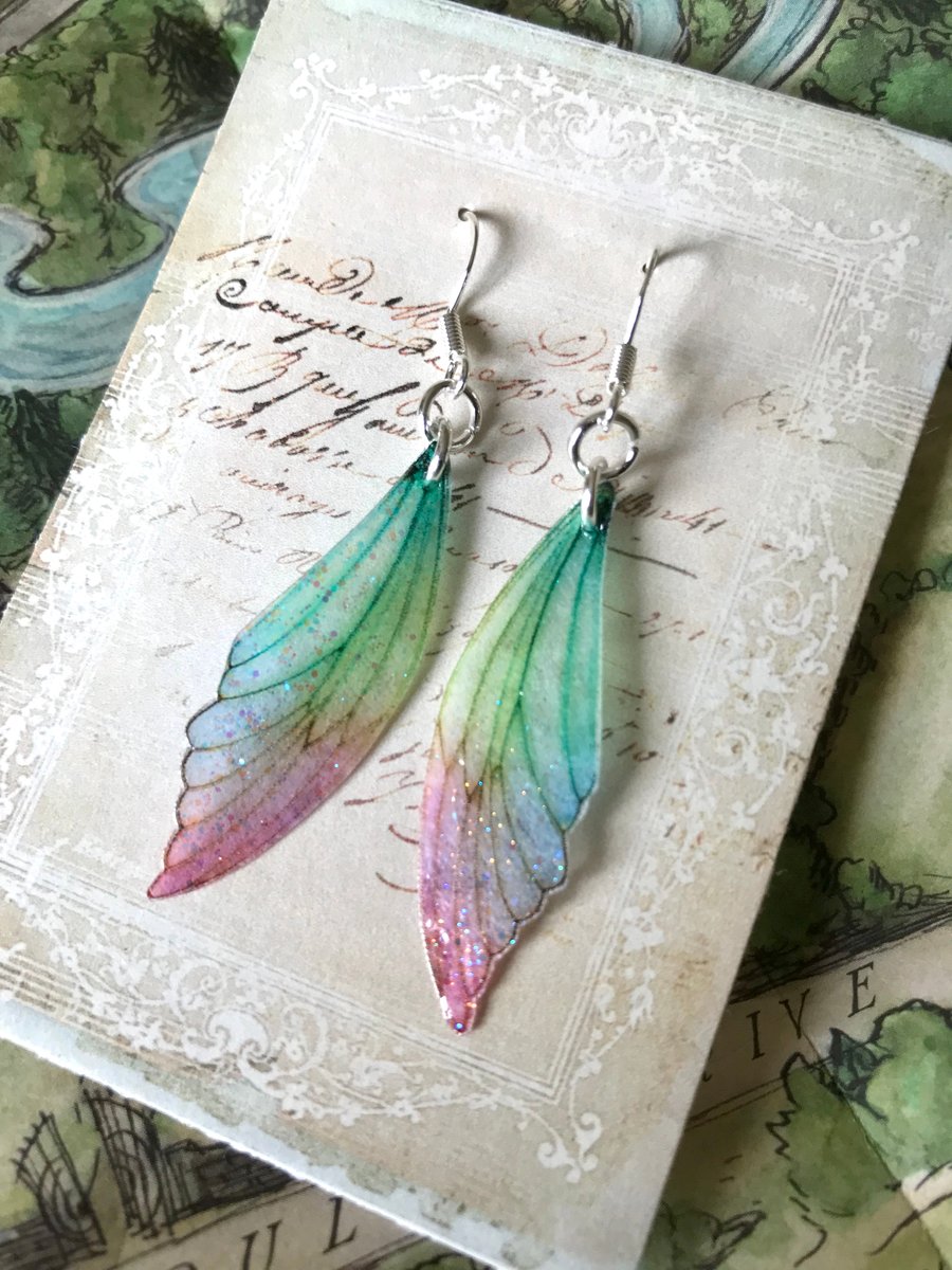 Dainty Pastel Coloured Sterling Silver Fairy Wing Earrings Style 3