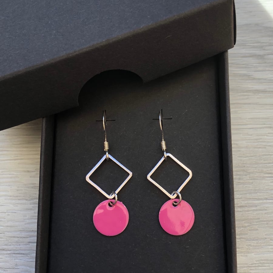 Pink geometric enamel earrings