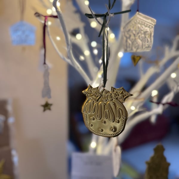 Gold Hand Drawn Christmas Tree Hanging Decoration 
