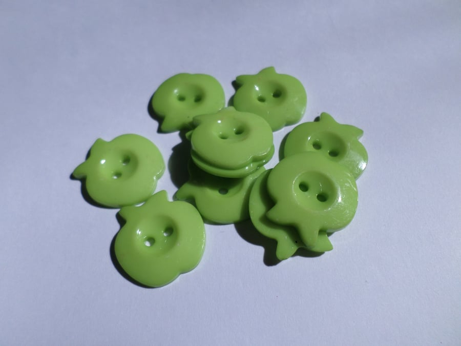 10 x 2-Hole Acrylic Buttons - 21mm - Apple - Green 