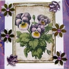 Purple Pansy Flowers - Hand Crafted Decoupage Greeting Card - Blank 3051
