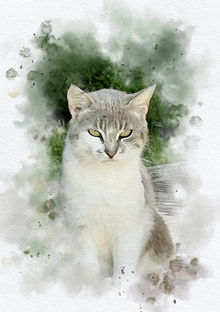Watercolour Style Pet Portrait From Photo, Cat Portrait, Custom Pet Print