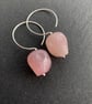 Rose Quartz "Legend of the Crystal Skull" Hoop Earrings, All 925 Sterling Silver - Image 1