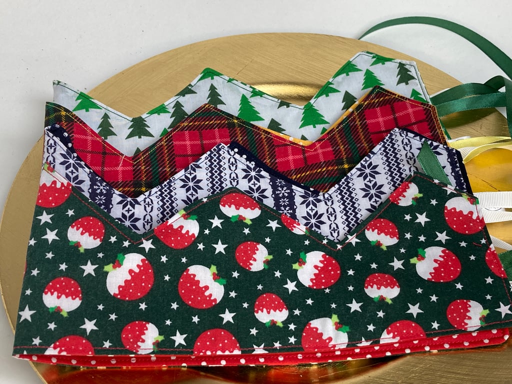 2 or 4 Double sided reusable Christmas or Birthday party crowns with ribbons 