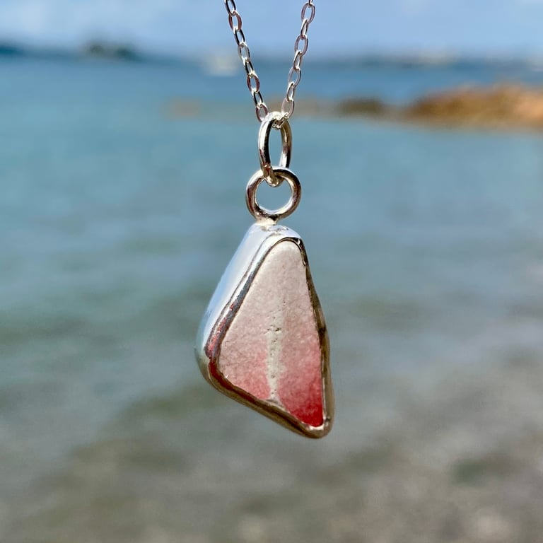 Stunning Pink Sea Pottery and Sterling Silver Pendant - 1340