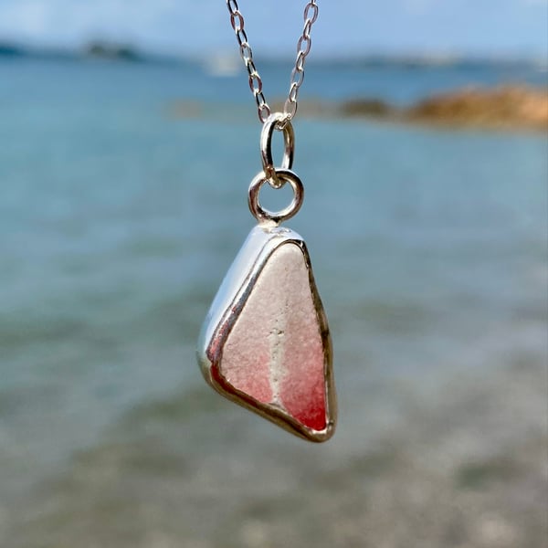 Stunning Pink Sea Pottery and Sterling Silver Pendant - 1340