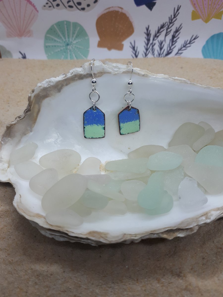 Seconds Sunday Blue and mint reversible beach hut earrings 