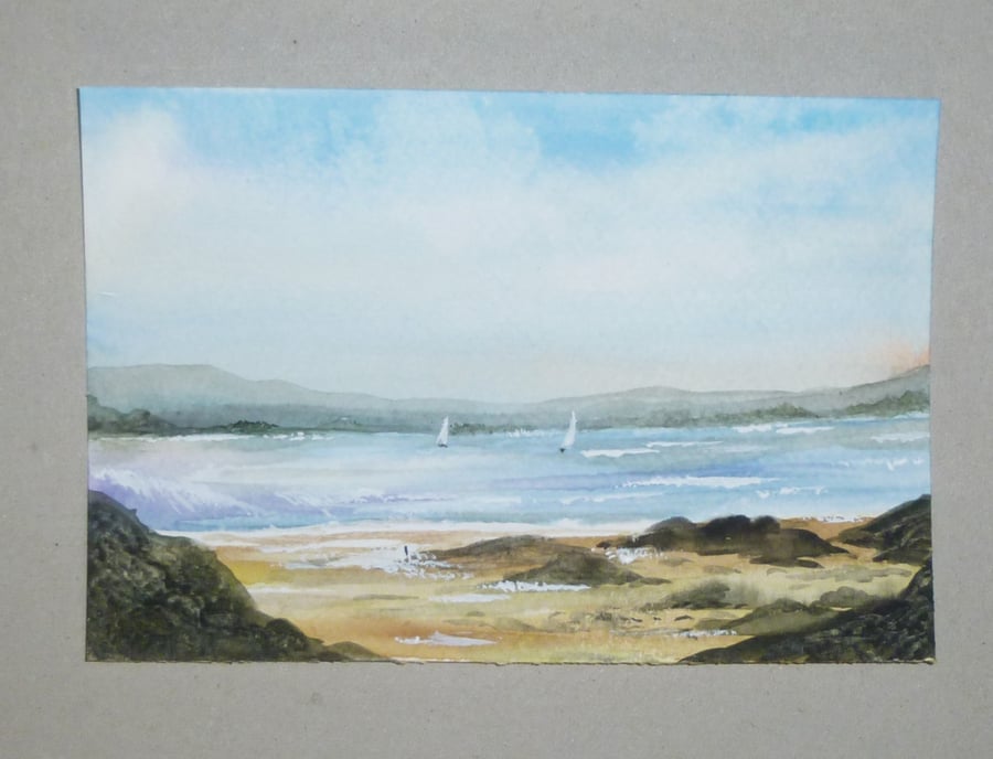 original small format art watercolour seascape painting ( ref FA 401 J1 )