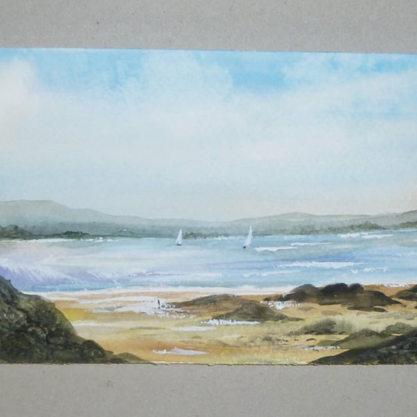 original small format art watercolour seascape painting ( ref FA 401 J1 )