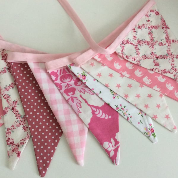 Pink Bunting - 12 flags 8ft long or 2.4m a mix of pink shades