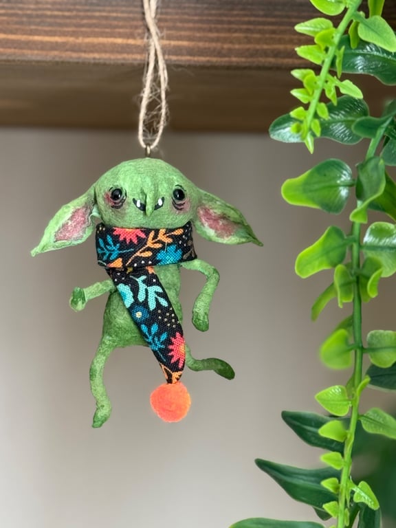 Spun Cotton Hanging Goblin with Orange Scarf