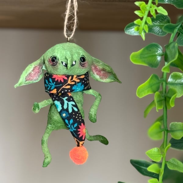 Spun Cotton Hanging Goblin with Orange Scarf