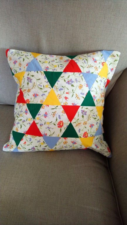Patchwork cushion cover in 1980's Laura Ashley "Floribunda" and bright colours, 