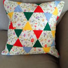 Cushion cover in 1980's Laura Ashley "Floribunda" and bright colours, patchwork