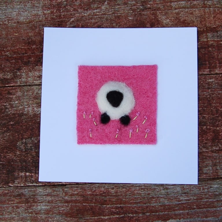 Sheep needle felt wool card, Easter card, birthday card, get well card