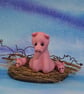 Tiny Pig 'Pansy' with two tiniest fingertip piglets on tableau OOAK Sculpt