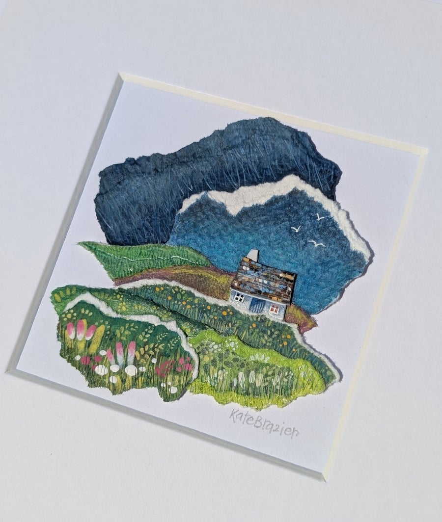Stormy Clouds Cottage - Miniature collage. Mounted