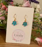 Blue Floral Dangle Earrings, Enamel Flower Charms, Handmade Jewellery
