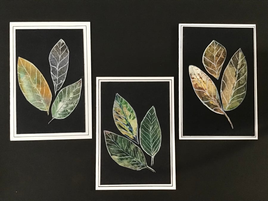 Set of 3 cards with watercolour leaf designs