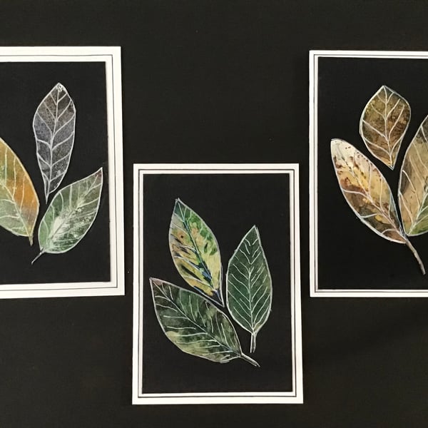 Set of 6 cards with watercolour leaf designs