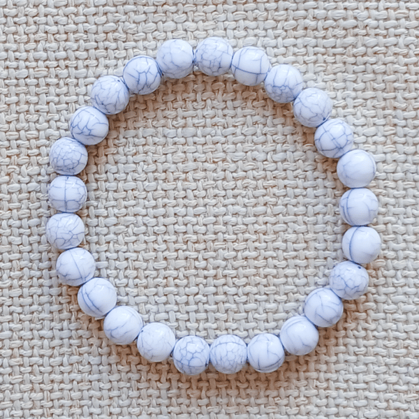 Ladies White Howlite Elastic Bead Bracelet