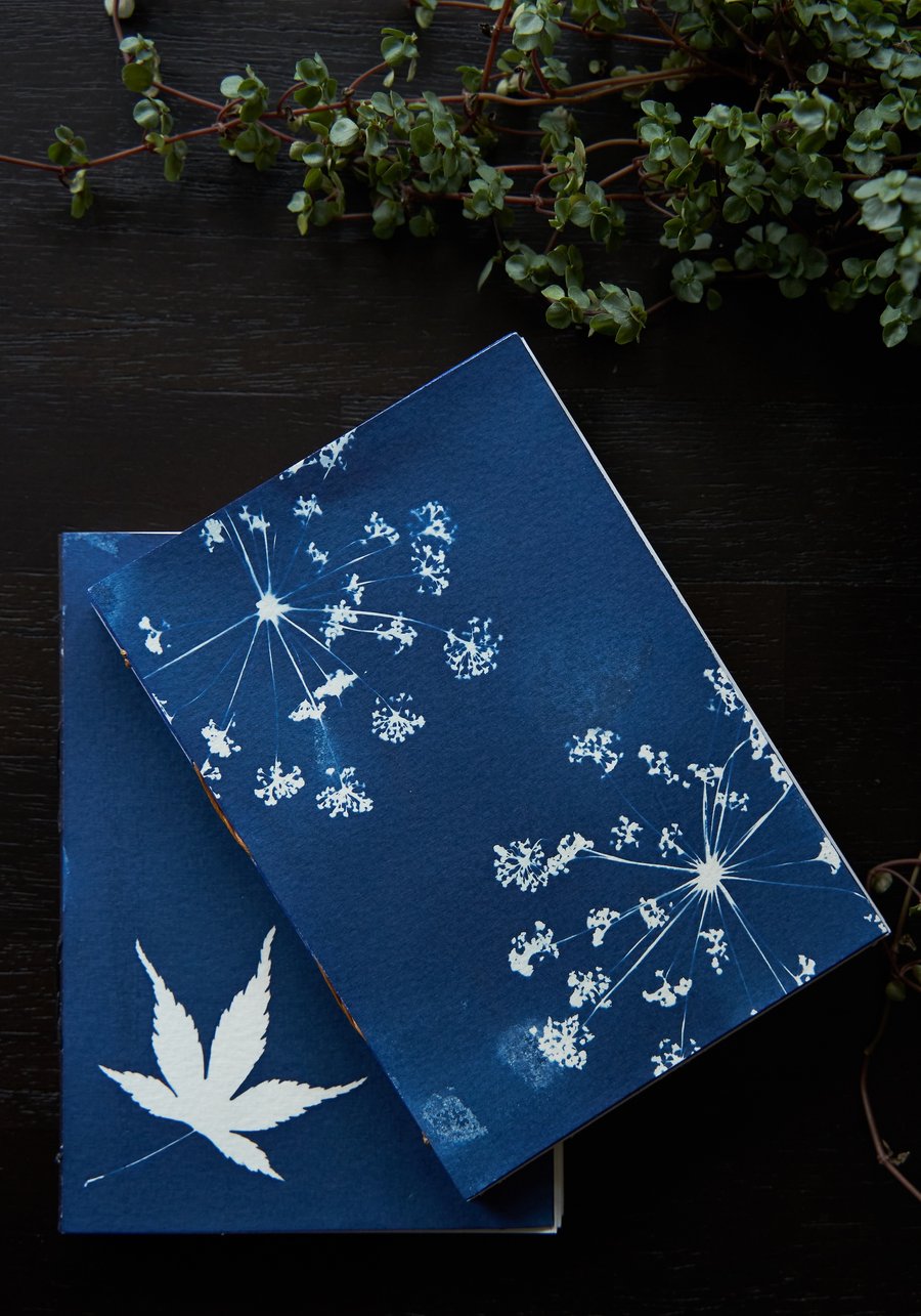 Handmade original cyanotype notebook size A6 or 4.1x5.8 inches Fennel