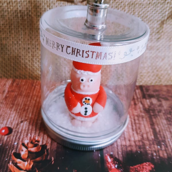 Polymer Clay Christmas Jumper Pig Hanging Bauble Jar