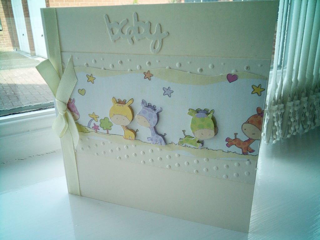 Cute baby giraffes new baby decoupage card