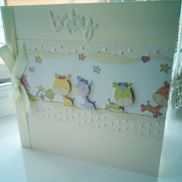 Cute baby giraffes new baby decoupage card