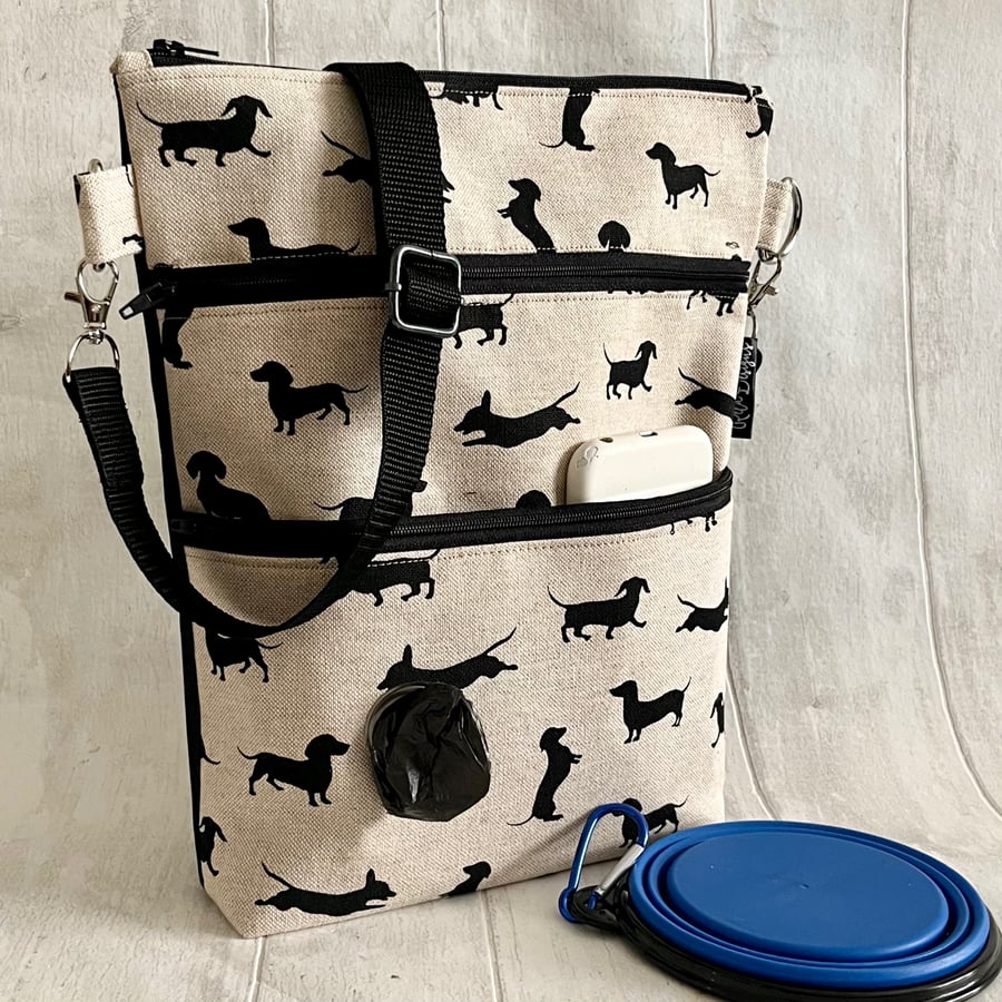 Dachshund dog walking, crossbody bag  