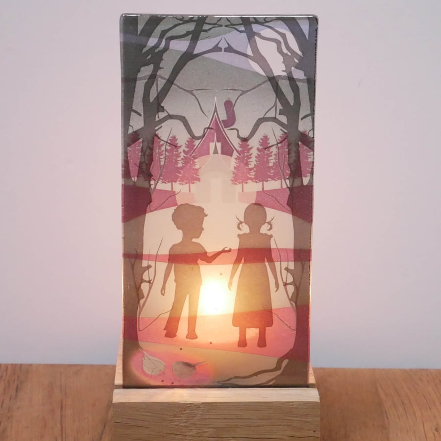 Fused Glass Fairy Tale Hansel and Gretal Candle Screen