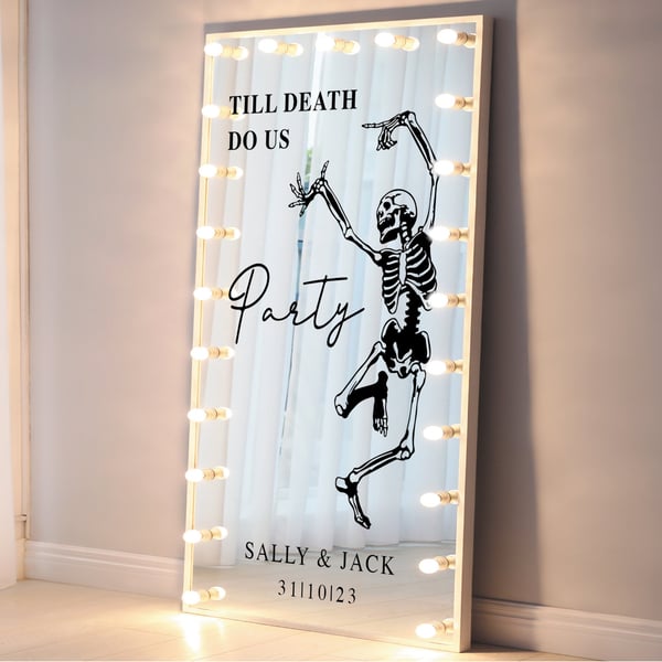 Wedding Mirror Sticker - Till Death Do Us Party Skeleton Personalised Decal Sign