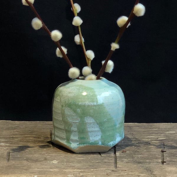 Perfectly Imperfect - Drippy glazed short stoneware bud vase