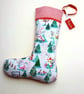 Upcycled Christmas Stocking - snowy winter scene with pink and red hearts - Image 10