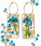 Blue Wildflower Resin Earrings with Gold Leaf –Small rectangle Botanical Dangles