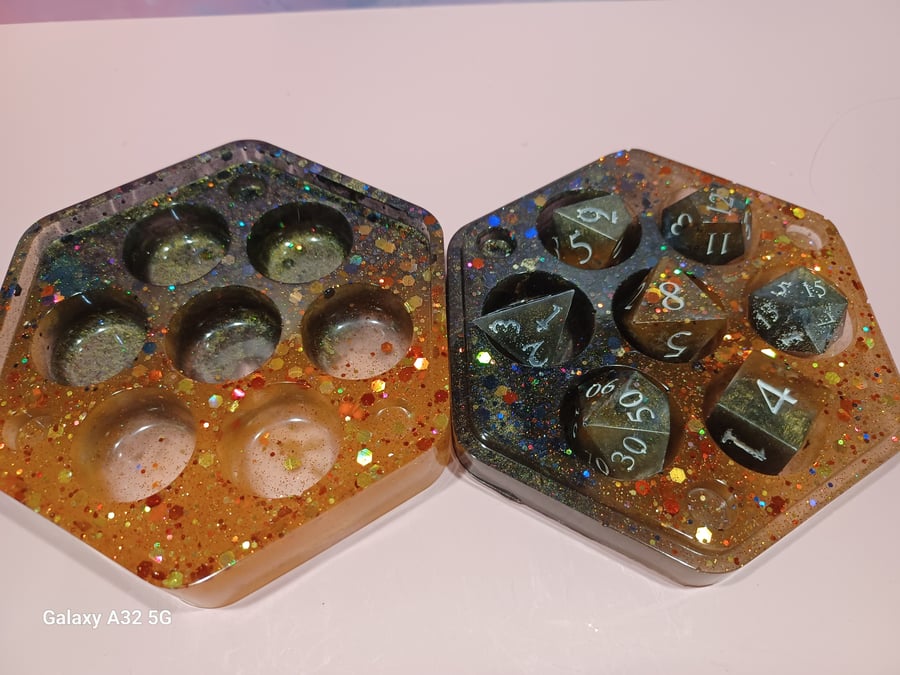 Black and Glow In The Dark Orange Dice Set