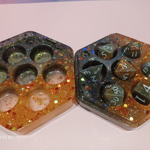 Black and Glow In The Dark Orange Dice Set