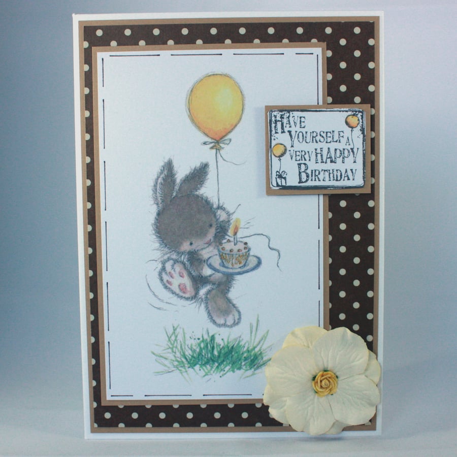 Handmade birthday card - bunny with balloon