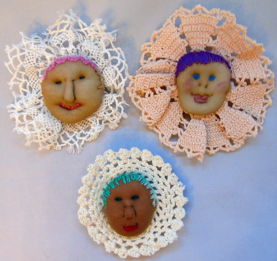 Lacey Flower Babies Brooches - Selection