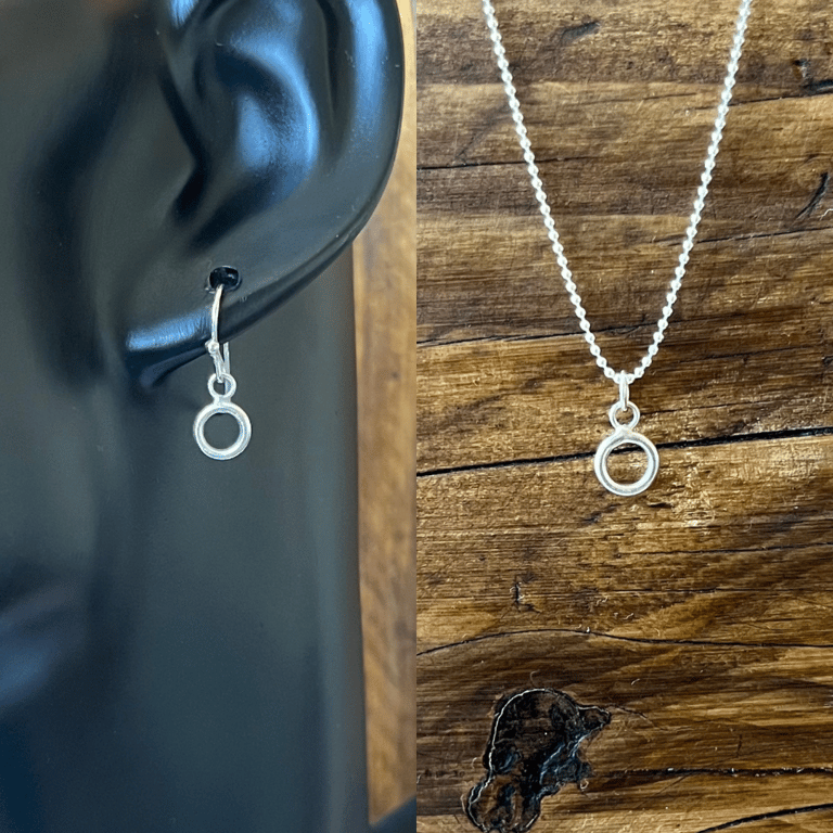 Handmade Textured Silver Circle Hook Earrings & Pendant Set