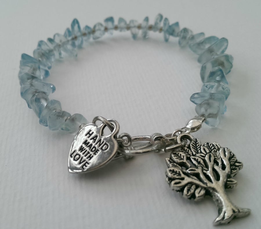 Tree of Life Blue Glass Charm Bracelet