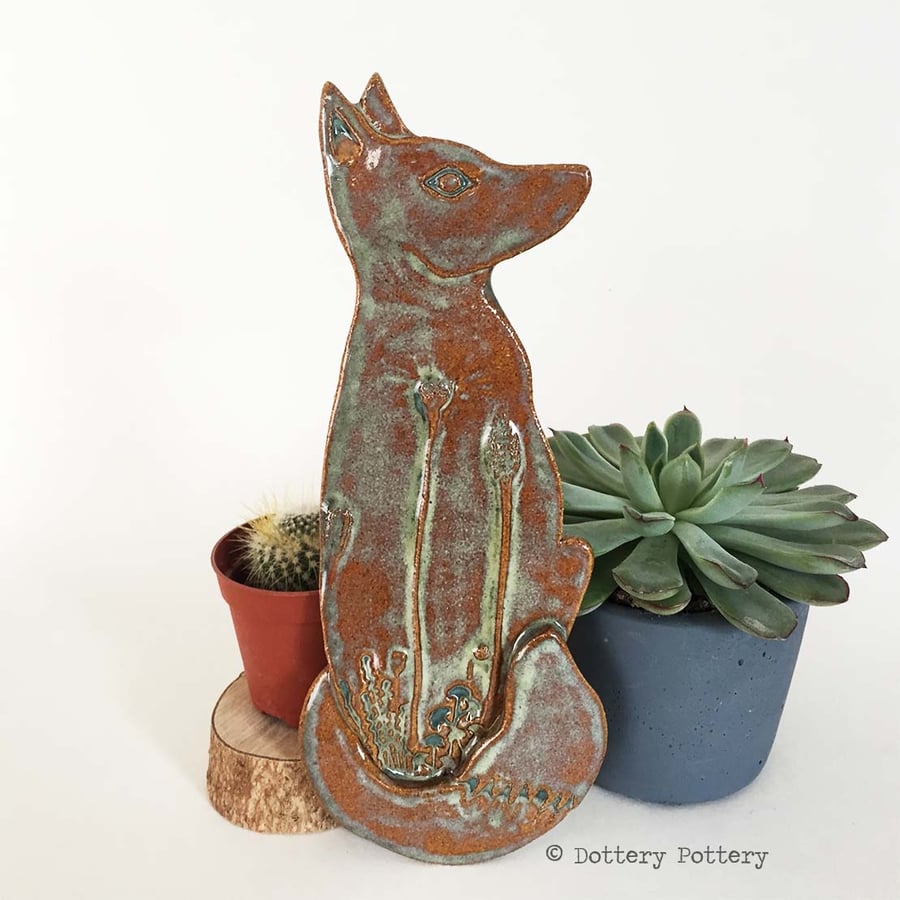 30% OFF Pottery Fox hanging decoration Ceramic Fox Moon gazing fox