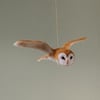 Owls in flight, Barn owl style, individually needle felted sculptures 