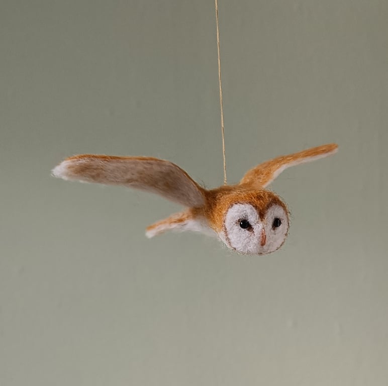 Owls in flight, Barn owl style, individually needle felted sculptures 